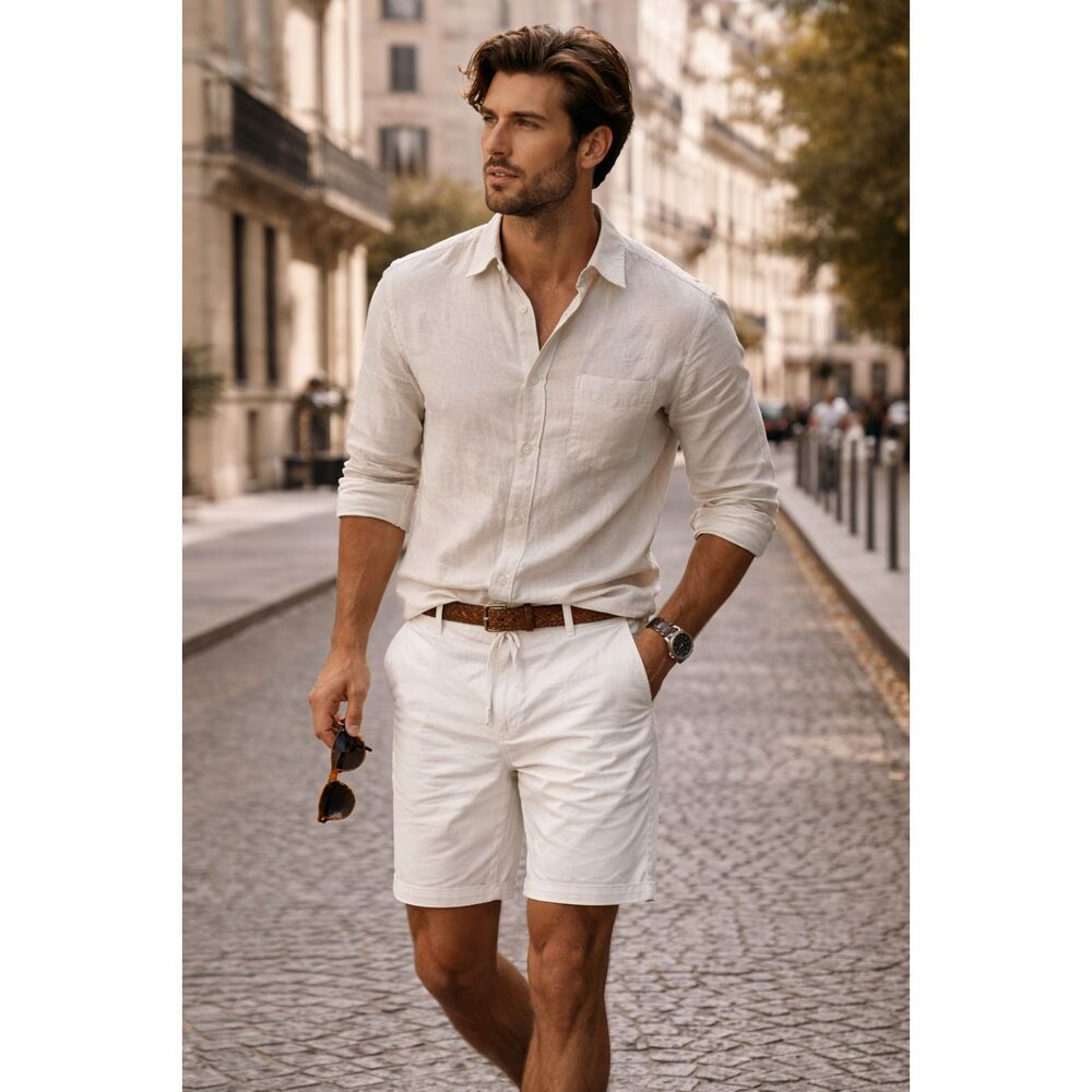 Officine Generale Paris 6e White Cotton Summer Shorts   Mens Size 55